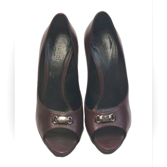 Gucci Women's Dark Burgundy/Reddish-Purple Peep Toe Heels - Picture 1 of 8
